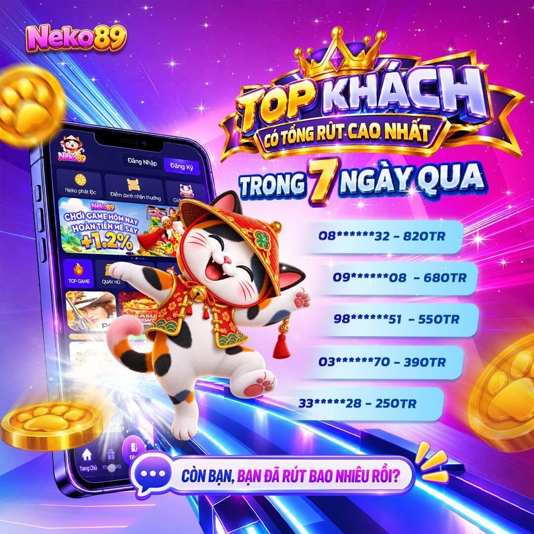 Banner sự kiện: Top khách có tổng rút cao nhất 7 ngày qua